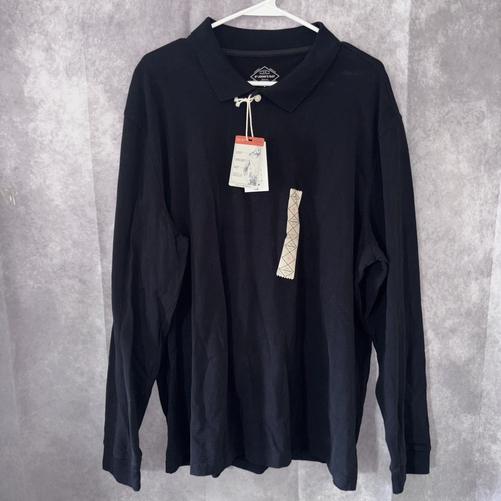 ST JOHNS BAY Black Men's XL The Legacy Polo Long Sleeve 100% Cotton NWT